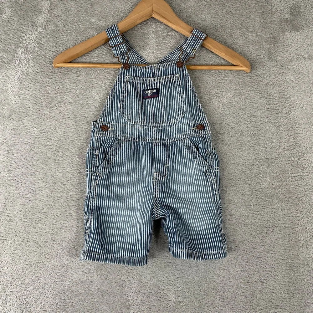 OshKosh Bgosh Hickory Stripe Overalls Kids 18M Blue Railroad Denim